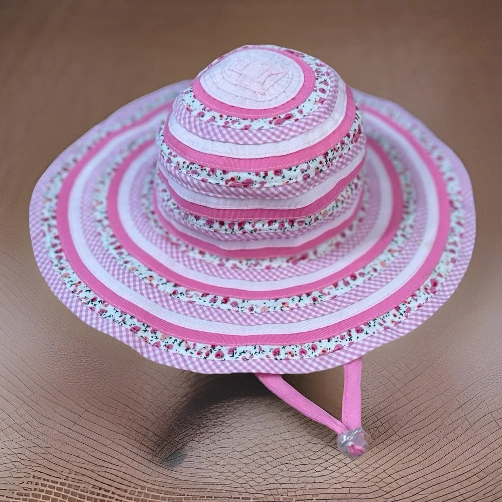 Millymook Sweetheart Girls Size Pink Gingham & Floral Floppy Sun Hat